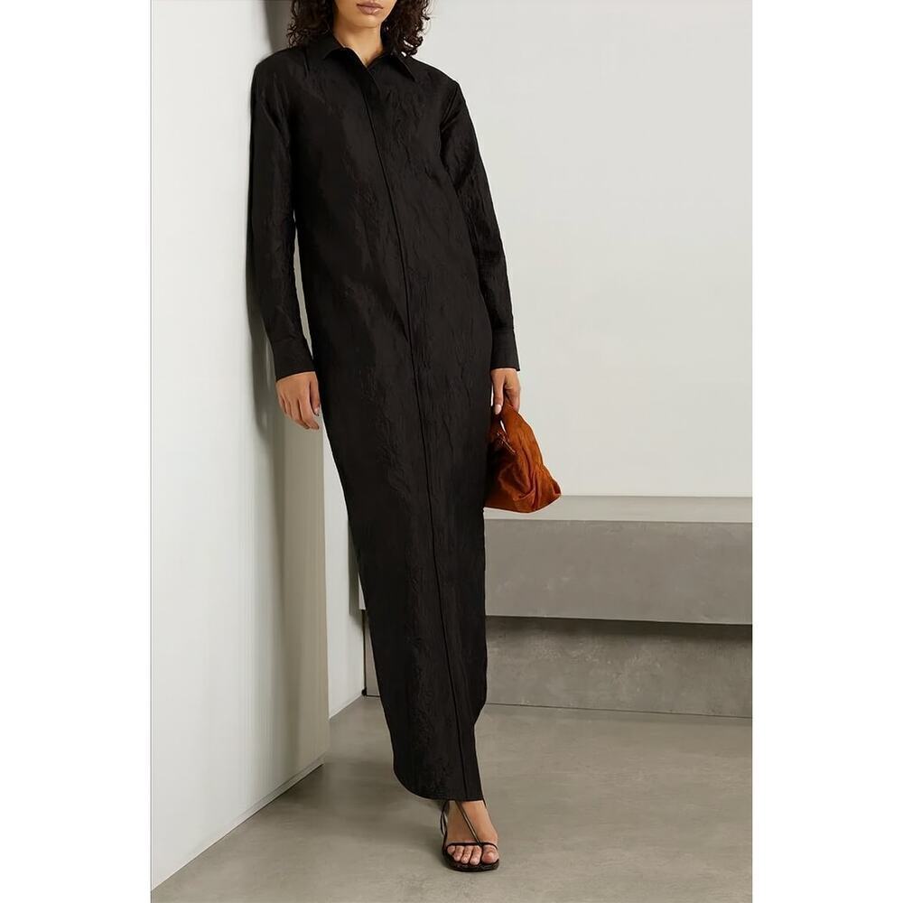 Brandon Maxwell Gabriela Crinkled Satin Twill Shirt Dress Womens Sz 6 NWT $1695